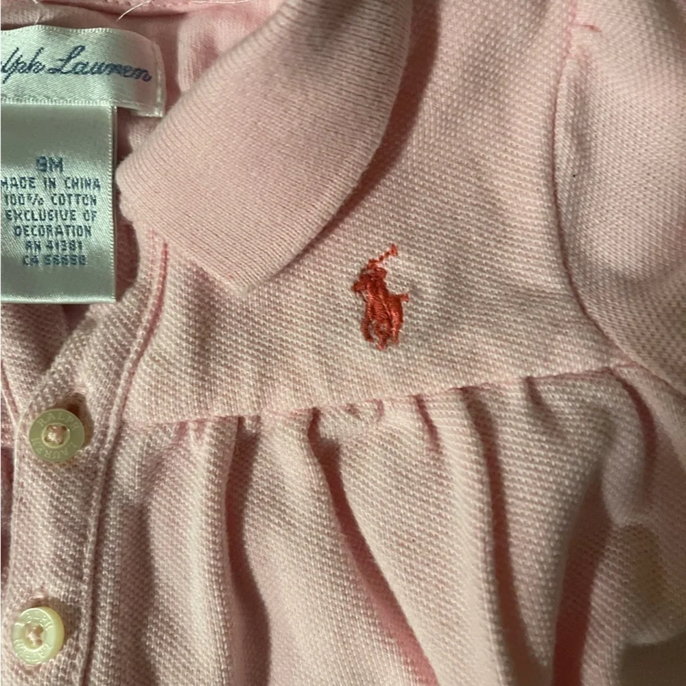 Ralph Lauren | short sleeve pink bubble ruffle polo shirt romper | 9 mo